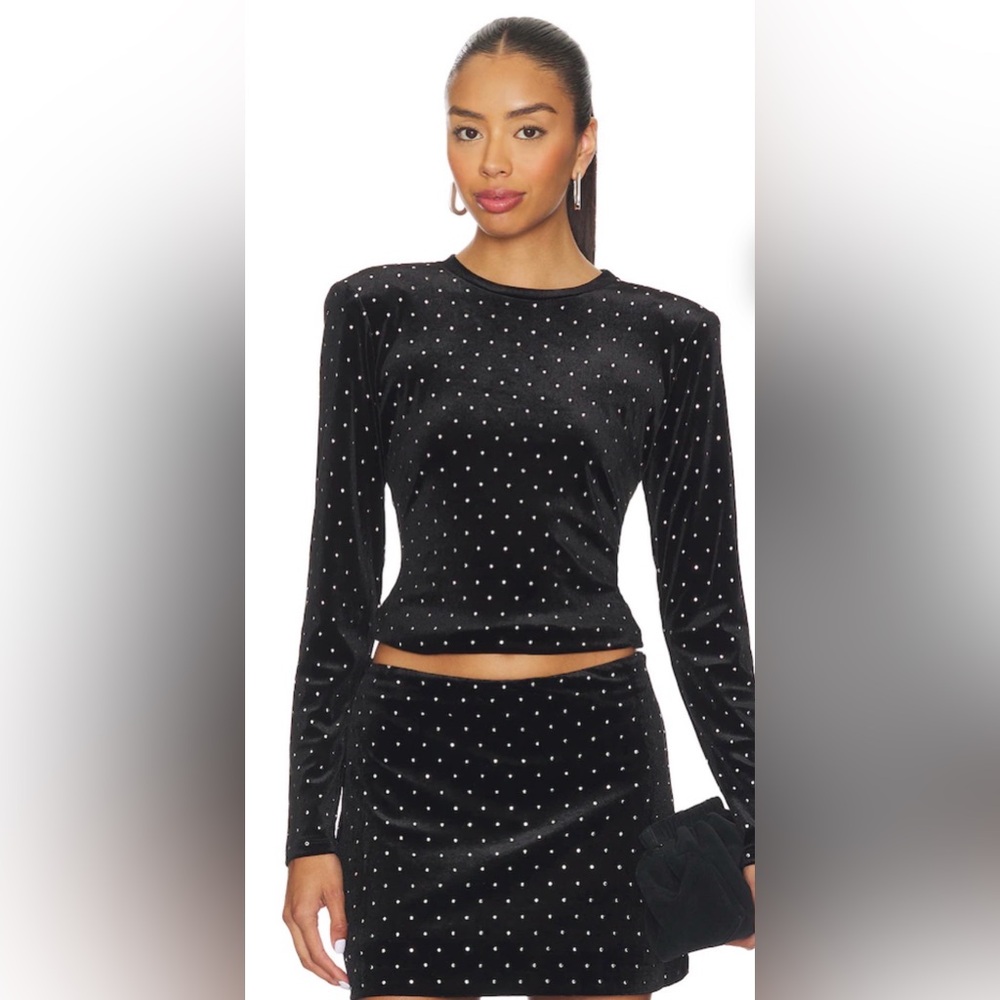 NWT REVOLVE Maddilyn Black Studded Velvet Top